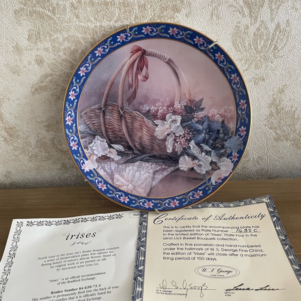Vintage Collectors Plate Irises Basket Design
